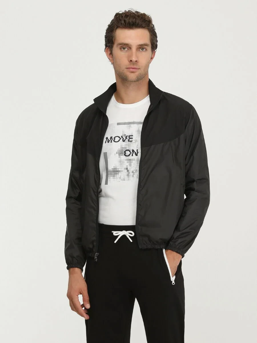 Siyah Regular Fit Dik Yaka Casual Dokuma Mont - 1
