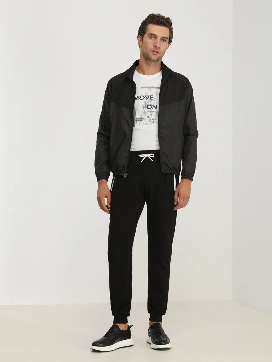 Siyah Regular Fit Dik Yaka Casual Dokuma Mont - 3