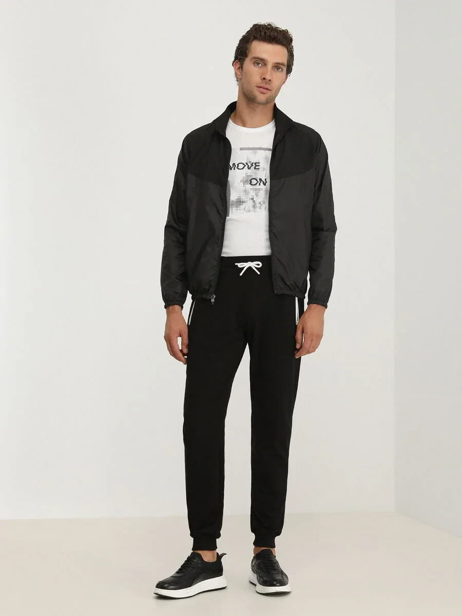 Siyah Regular Fit Dik Yaka Casual Dokuma Mont - 3