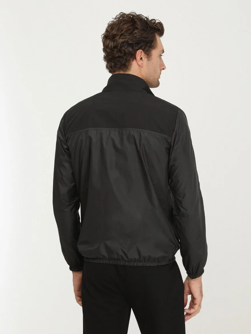 Siyah Regular Fit Dik Yaka Casual Dokuma Mont - 5