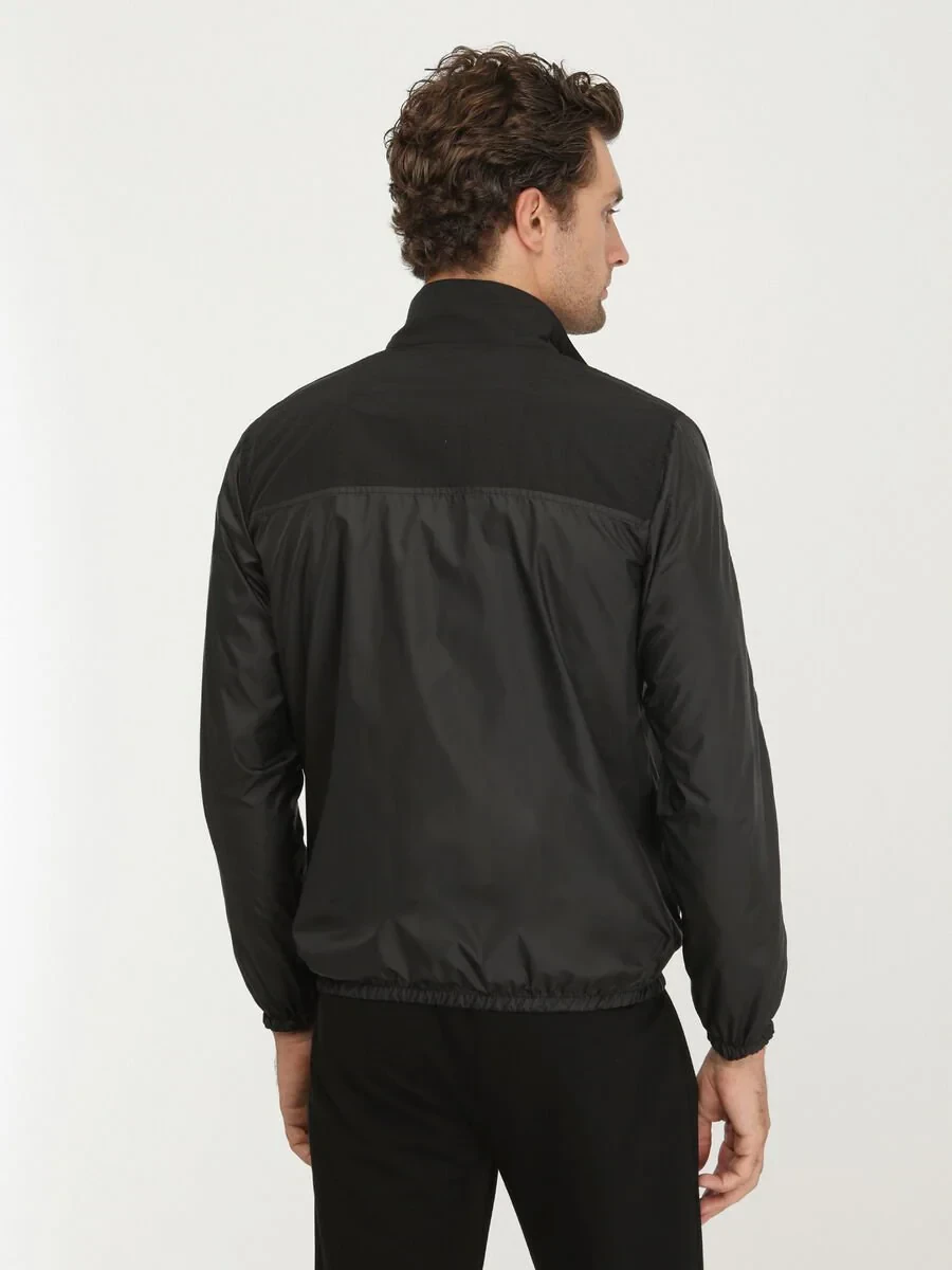 Siyah Regular Fit Dik Yaka Casual Dokuma Mont - 5