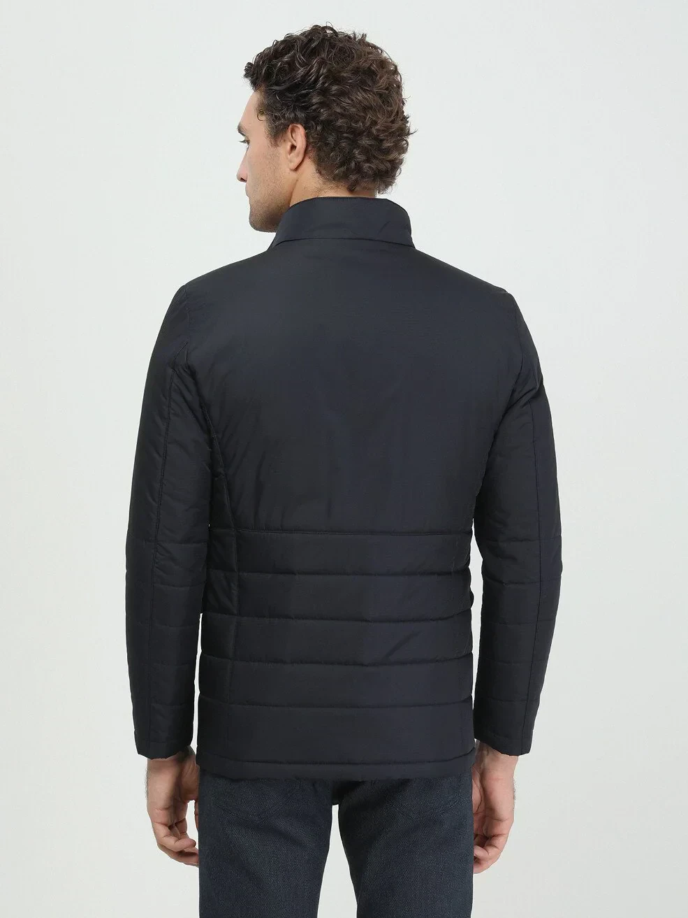 Siyah Regular Fit Dik Yaka Casual Dokuma Mont - 4