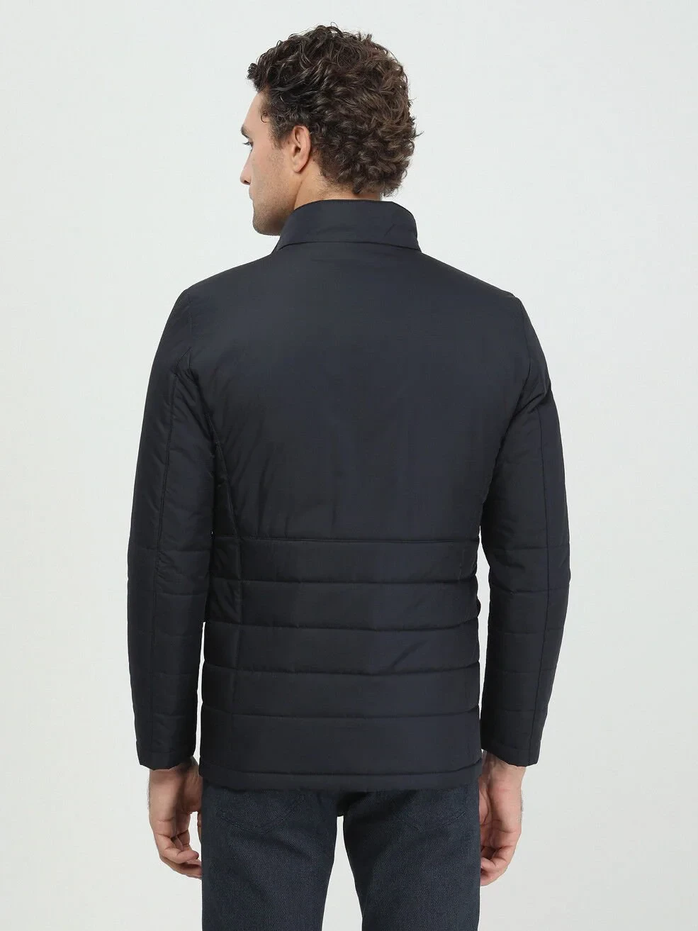 Siyah Regular Fit Dik Yaka Casual Dokuma Mont - 4