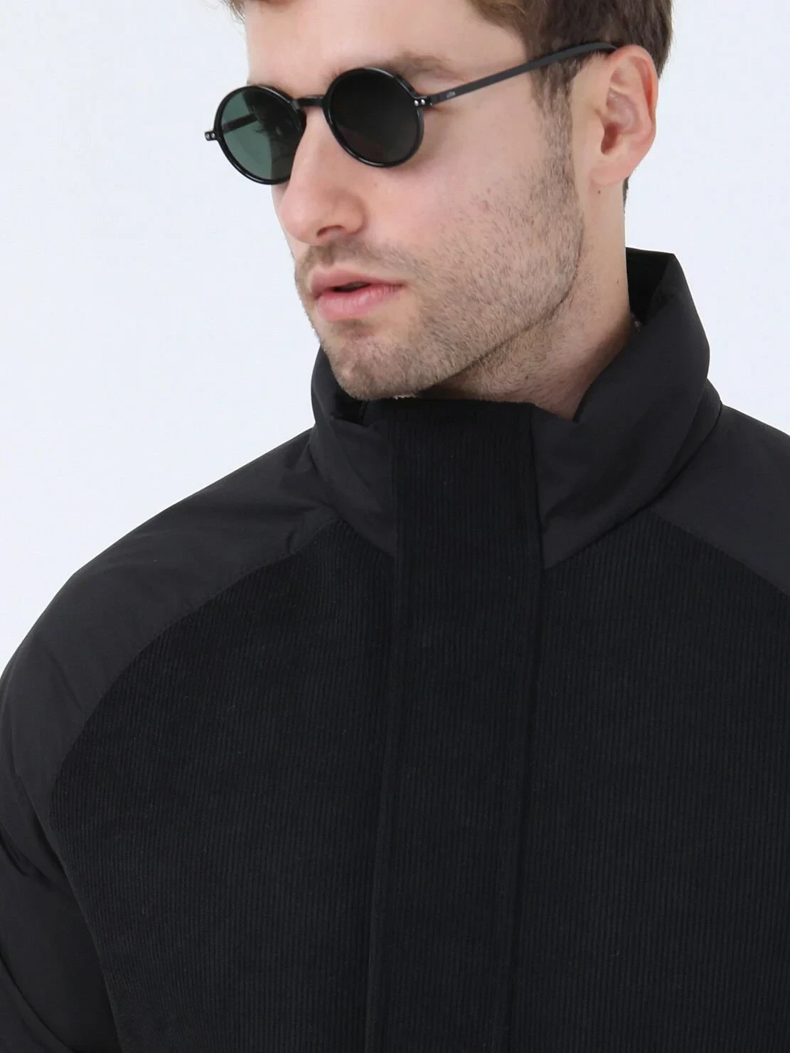 Siyah Regular Fit Dik Yaka Casual Dokuma Mont - 4