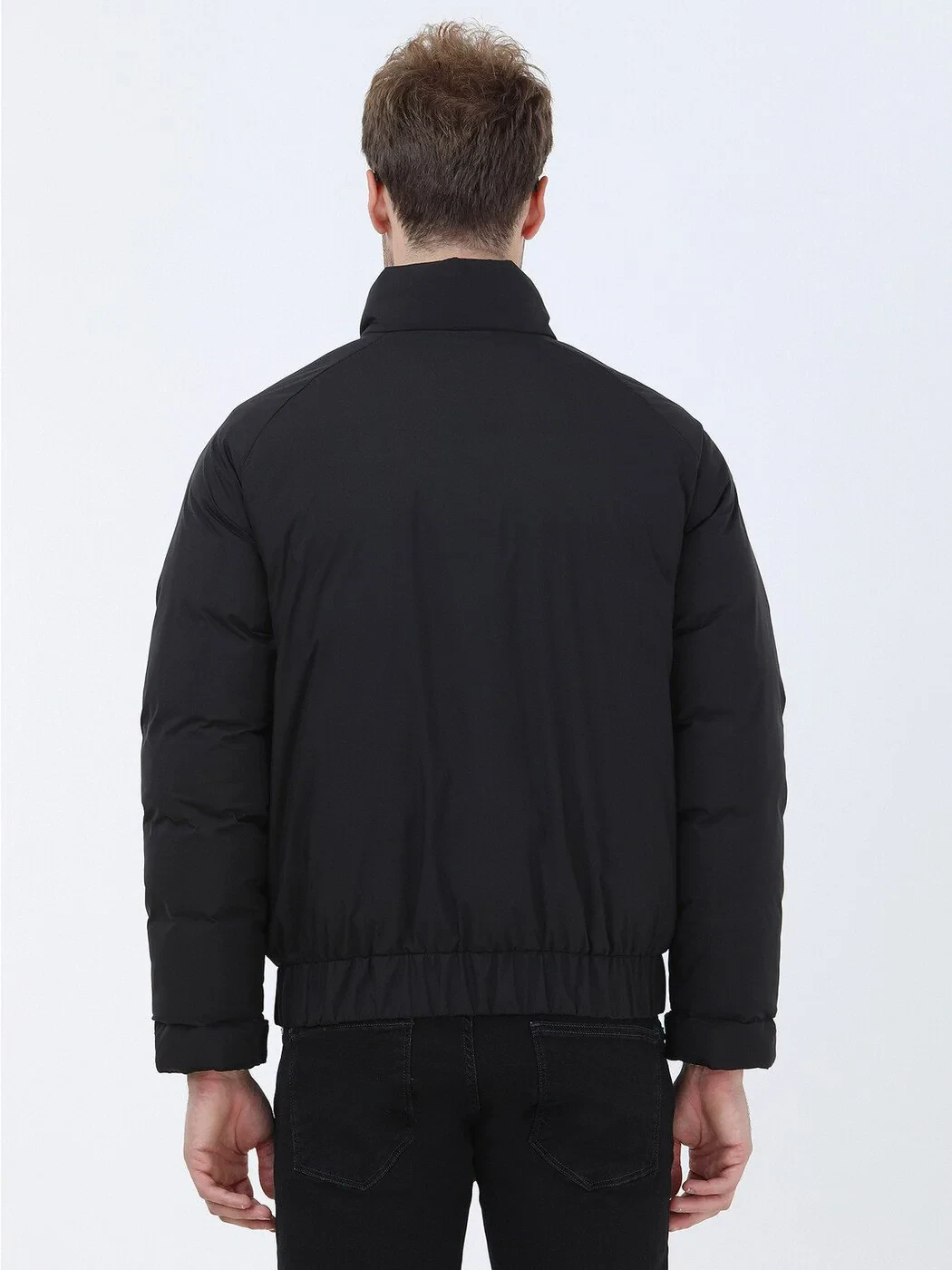 Siyah Regular Fit Dik Yaka Casual Dokuma Mont - 5