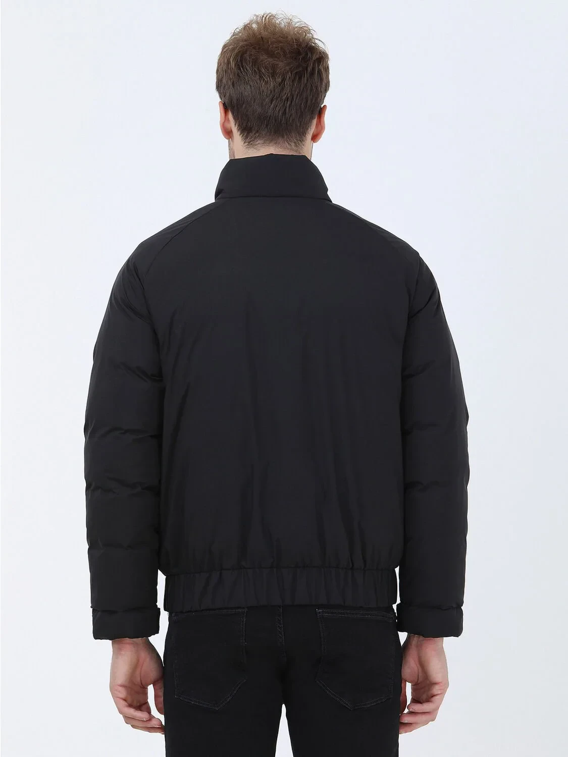 Siyah Regular Fit Dik Yaka Casual Dokuma Mont - 5