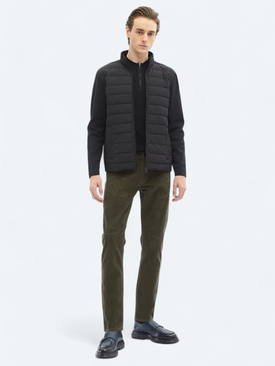 Siyah Regular Fit Dik Yaka Casual Dokuma Mont - 2