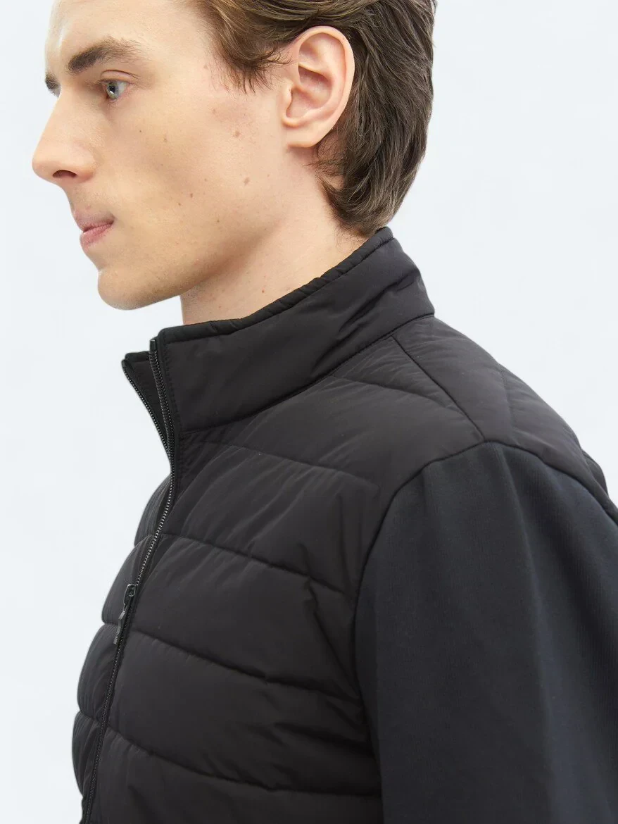 Siyah Regular Fit Dik Yaka Casual Dokuma Mont 