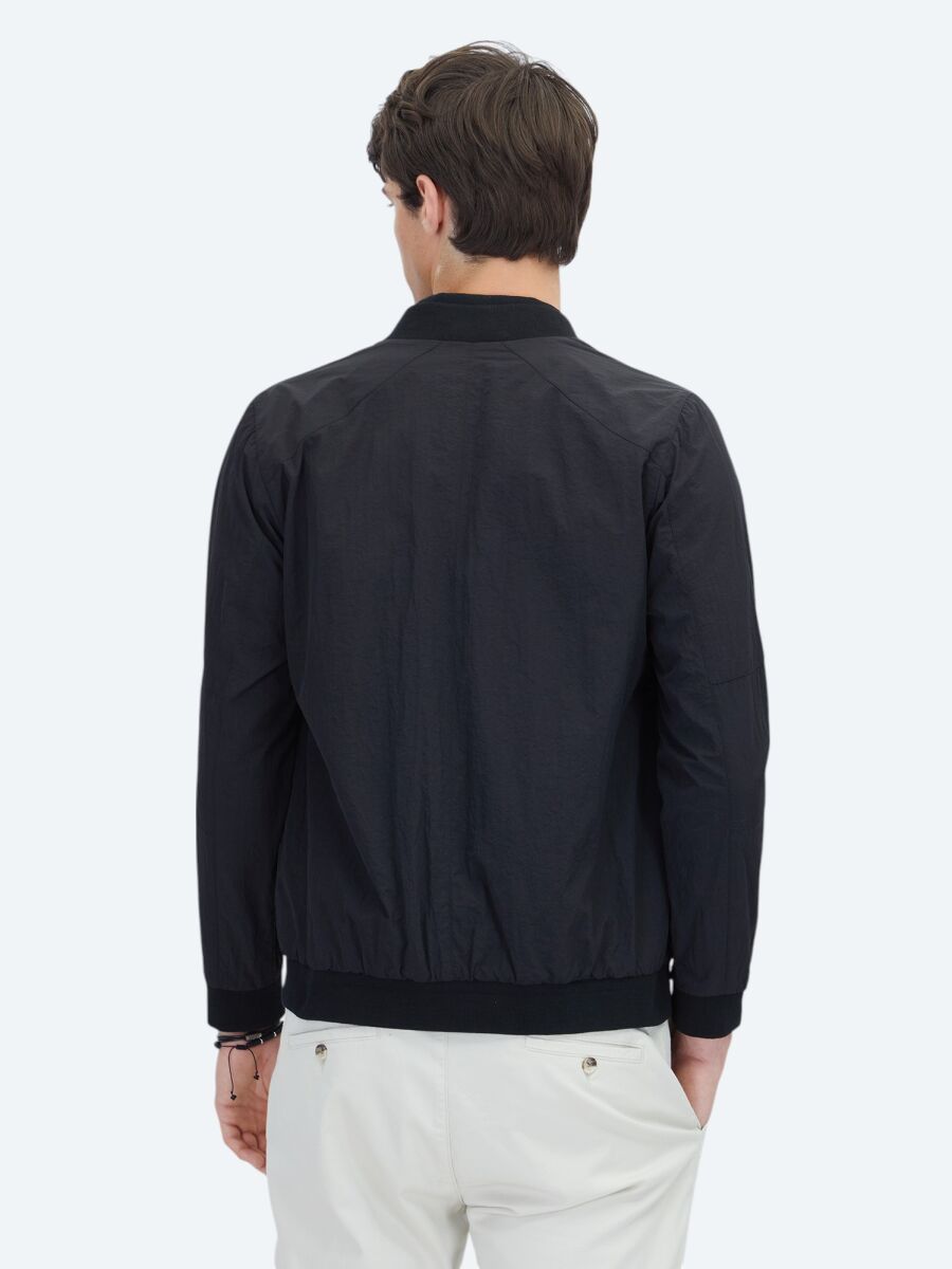 Siyah Regular Fit Dik Yaka Casual Dokuma Mont - 6