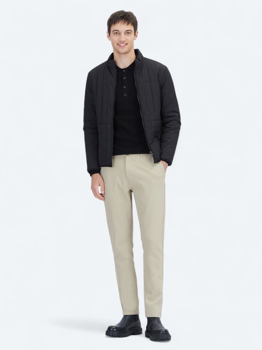 Siyah Regular Fit Dik Yaka Casual Dokuma Mont - 2