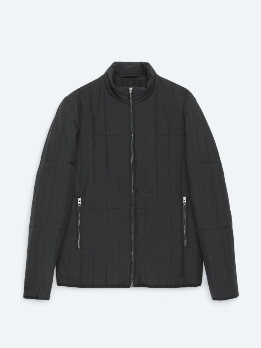 Siyah Regular Fit Dik Yaka Casual Dokuma Mont - 6