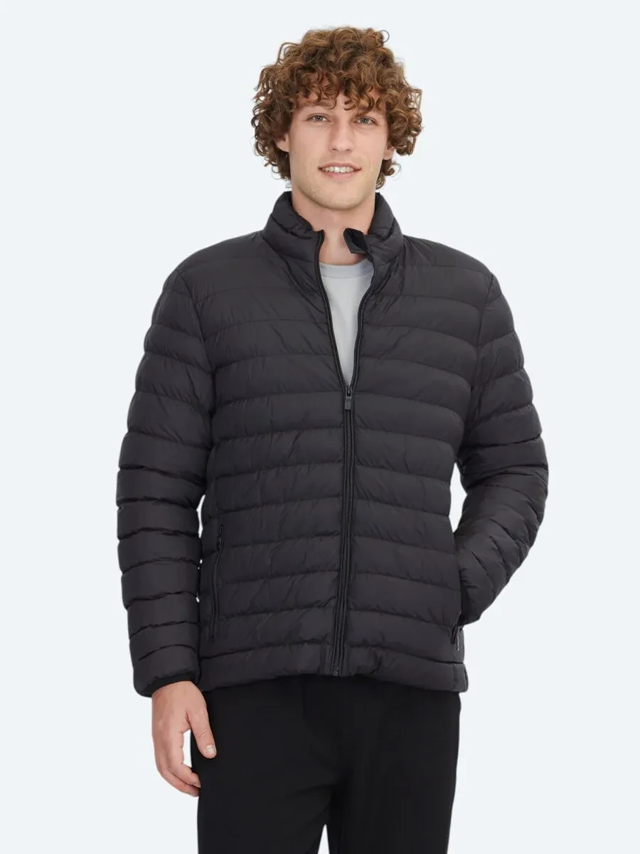 Siyah Regular Fit Dik Yaka Casual Dokuma Mont - 1