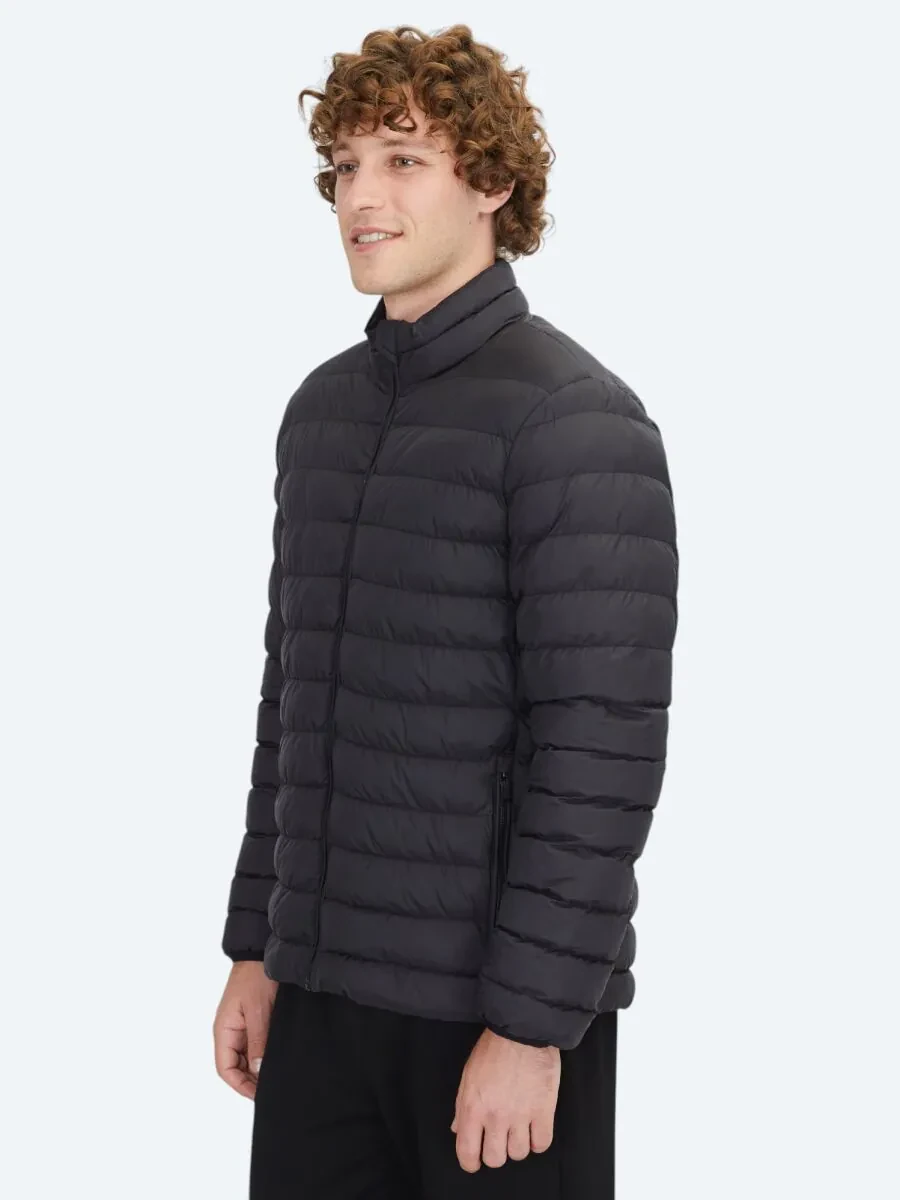 Siyah Regular Fit Dik Yaka Casual Dokuma Mont - 3