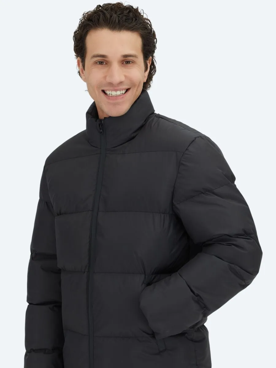 Siyah Regular Fit Dik Yaka Casual Dokuma Mont - 5