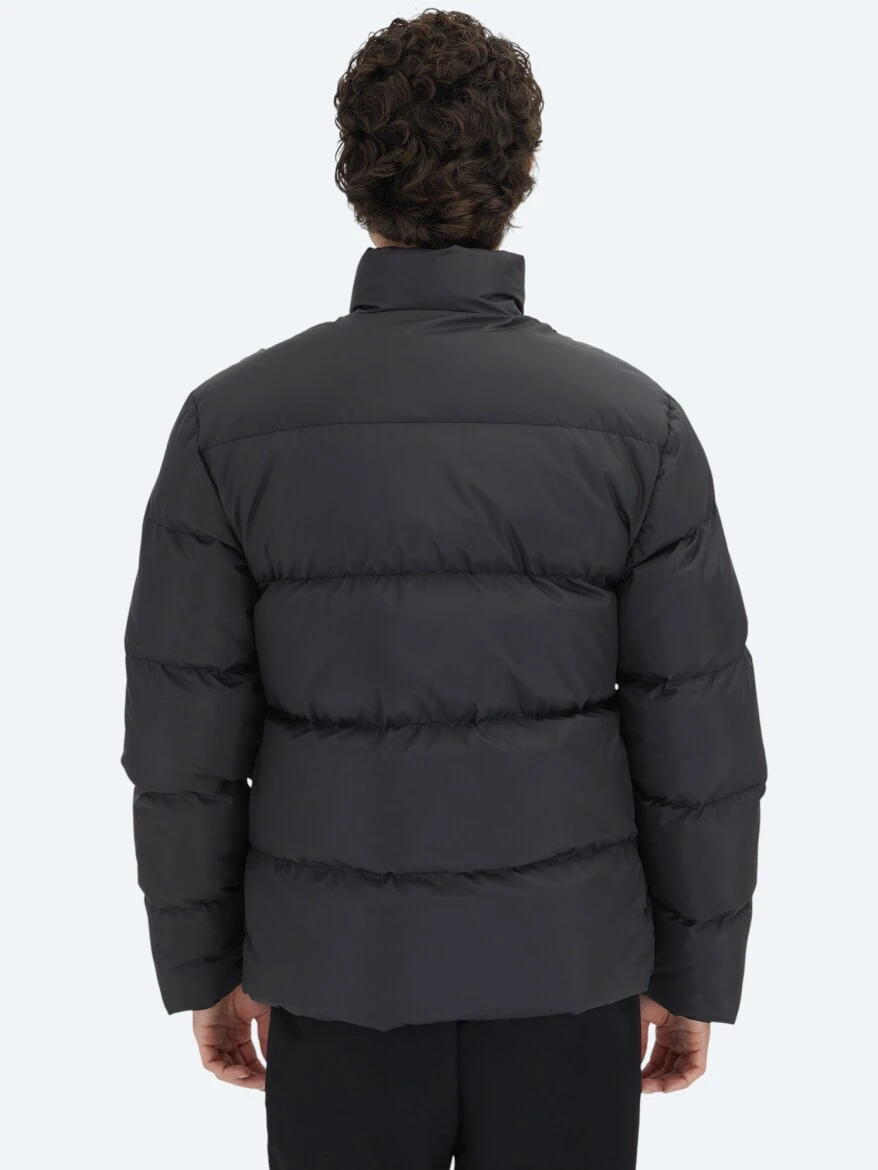 Siyah Regular Fit Dik Yaka Casual Dokuma Mont - 6