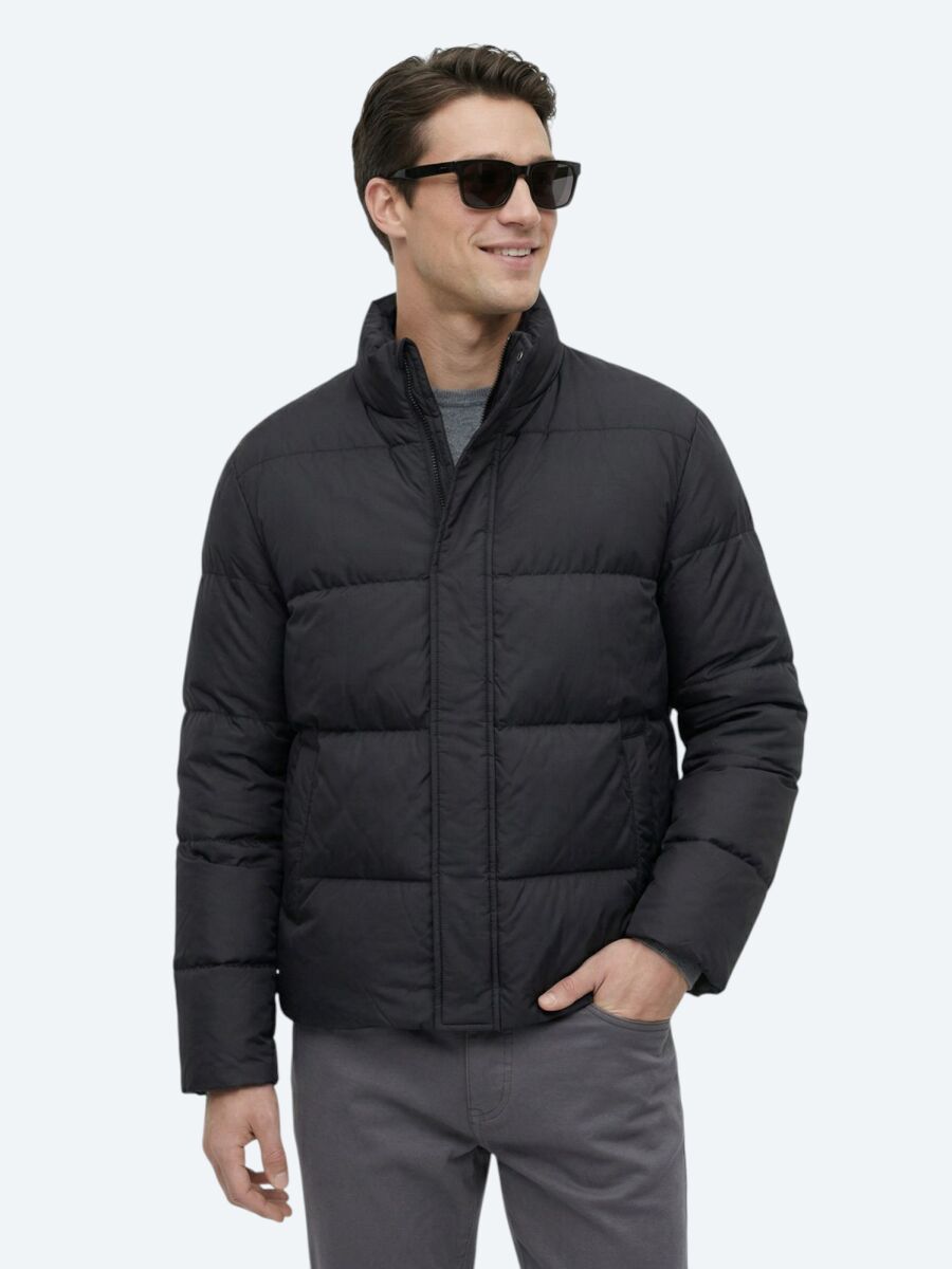 Siyah Regular Fit Dik Yaka Casual Dokuma Mont - 1