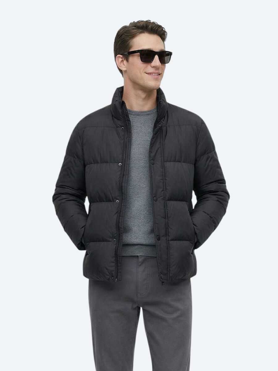 Siyah Regular Fit Dik Yaka Casual Dokuma Mont - 4