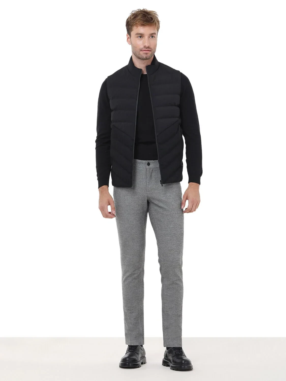 Siyah Regular Fit Dik Yaka Casual Dokuma Spor Yelek - 2