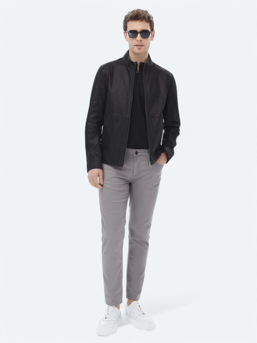 Siyah Regular Fit Dik Yaka Smart Casual Çift Taraflı Deri Mont - 3