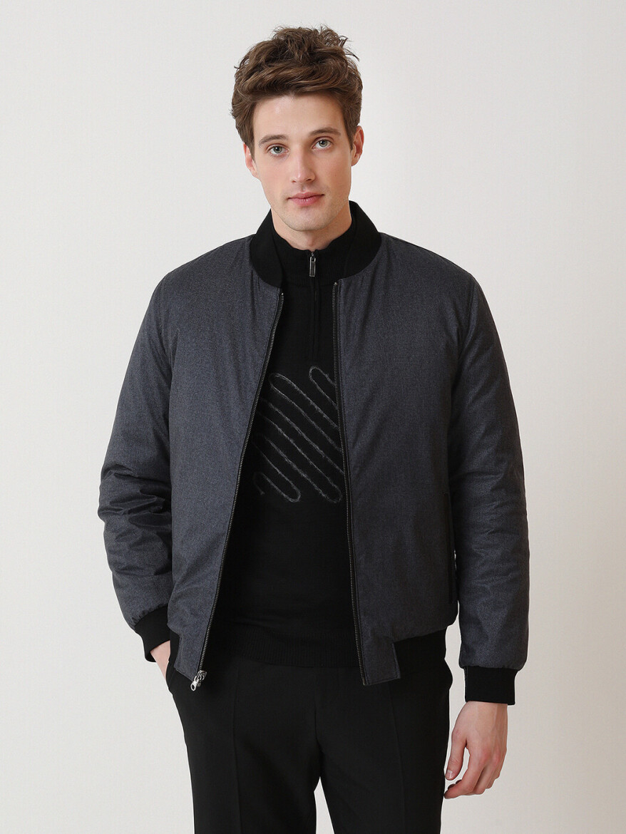 Siyah Regular Fit Dik Yaka Smart Casual Deri Çift Taraflı Deri Mont - 3