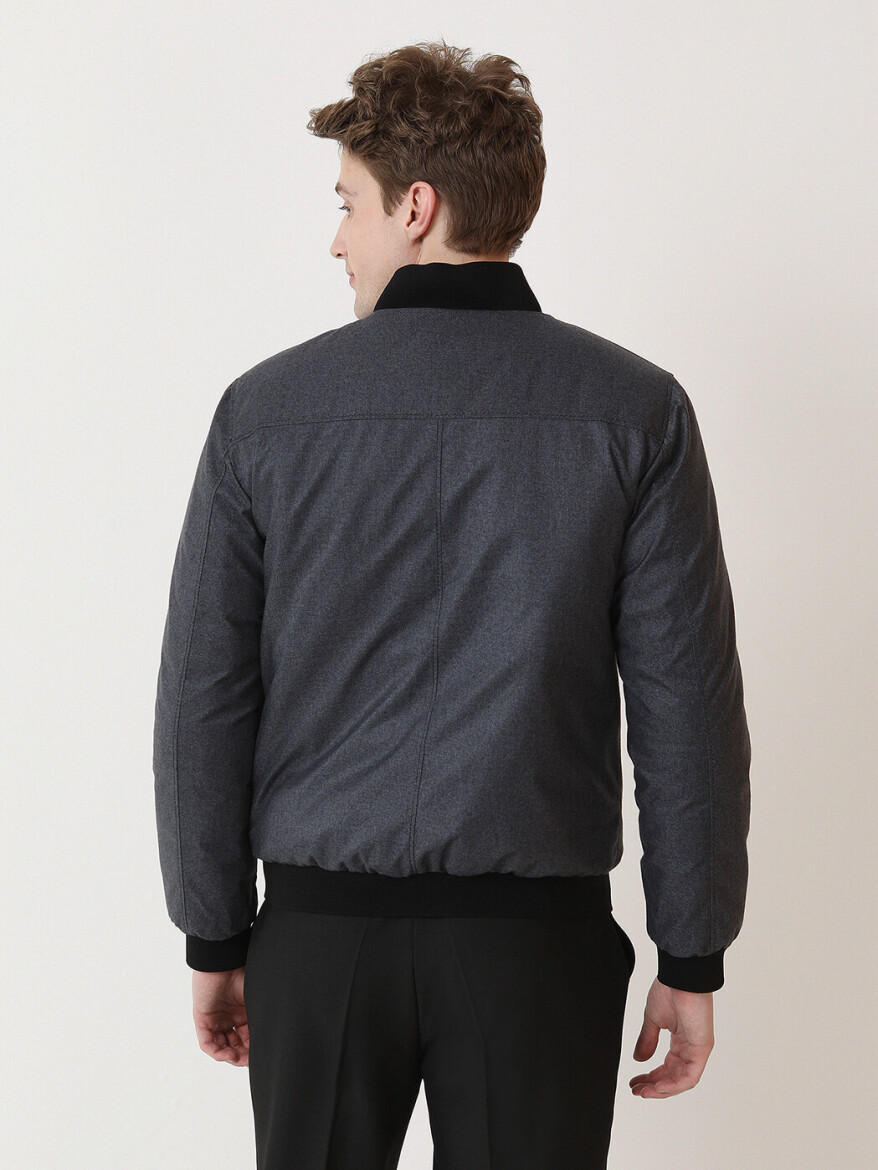 Siyah Regular Fit Dik Yaka Smart Casual Deri Çift Taraflı Deri Mont - 7