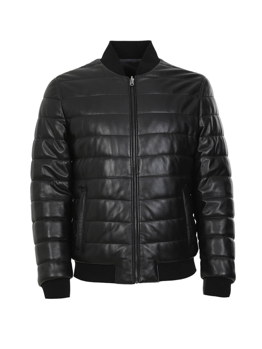 Siyah Regular Fit Dik Yaka Smart Casual Deri Çift Taraflı Deri Mont - 9