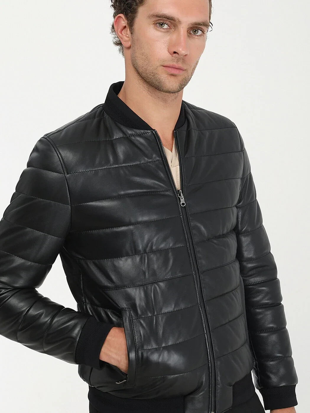 Siyah Regular Fit Dik Yaka Smart Casual Deri Çift Taraflı Deri Mont - 4