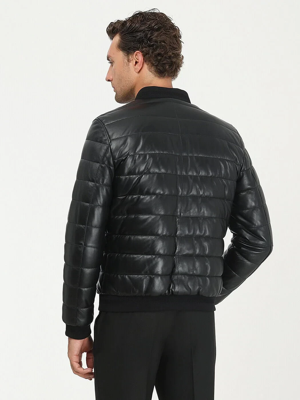 Siyah Regular Fit Dik Yaka Smart Casual Deri Çift Taraflı Deri Mont - 8
