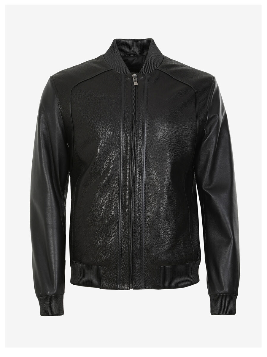 Siyah Regular Fit Dik Yaka Smart Casual Deri Deri Mont - 8