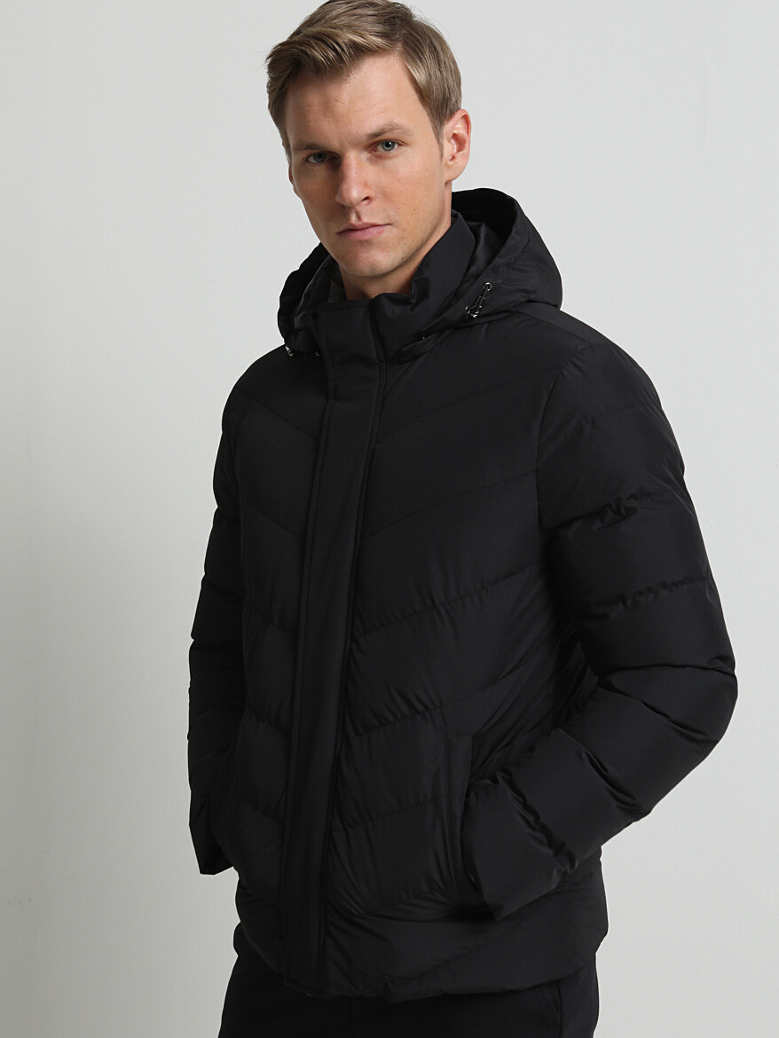 Siyah Regular Fit Dik Yaka Smart Casual Dokuma Mont - 3