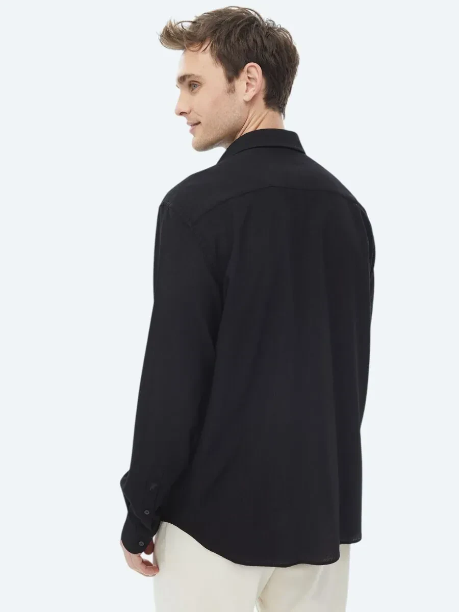 Siyah Regular Fit Dokuma Casual Gömlek - 5