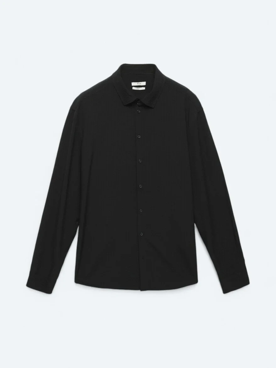 Siyah Regular Fit Dokuma Casual Gömlek - 6