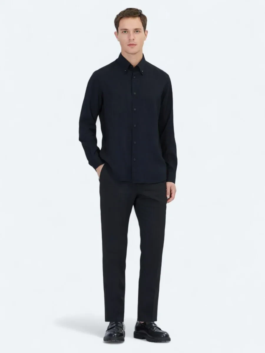 Siyah Regular Fit Dokuma Casual Gömlek - 2