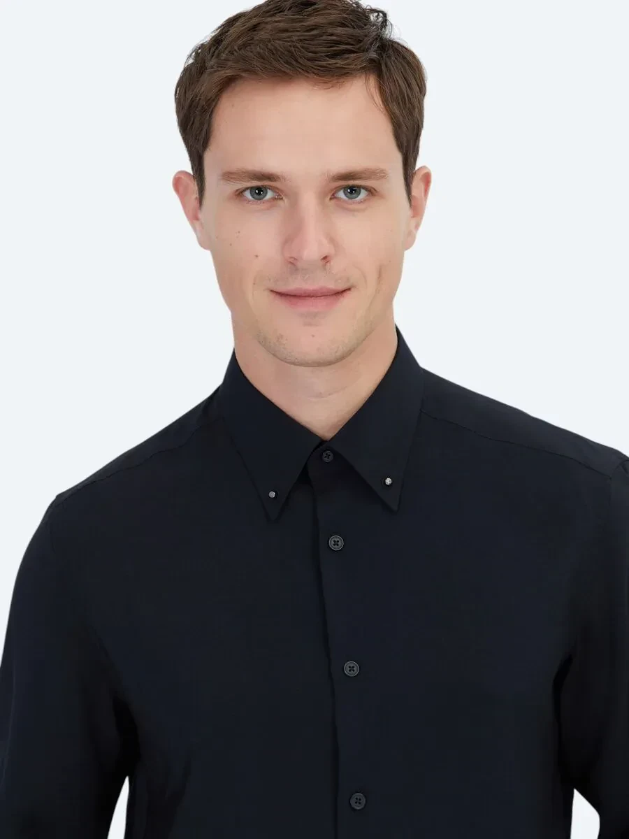 Siyah Regular Fit Dokuma Casual Gömlek - 4