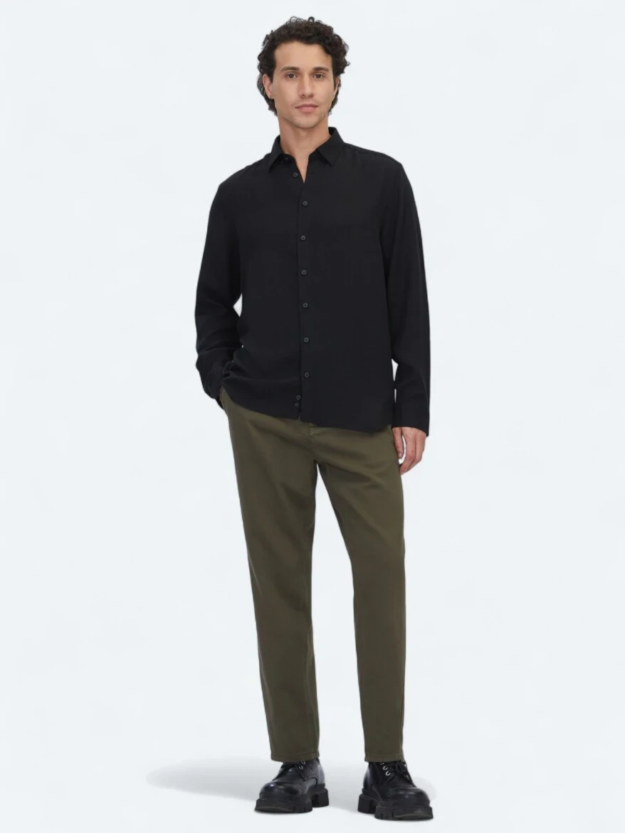 Siyah Regular Fit Dokuma Casual Gömlek - 2