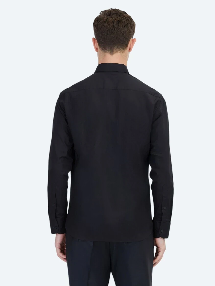 Siyah Regular Fit Dokuma Klasik %100 Pamuk Gömlek - 5