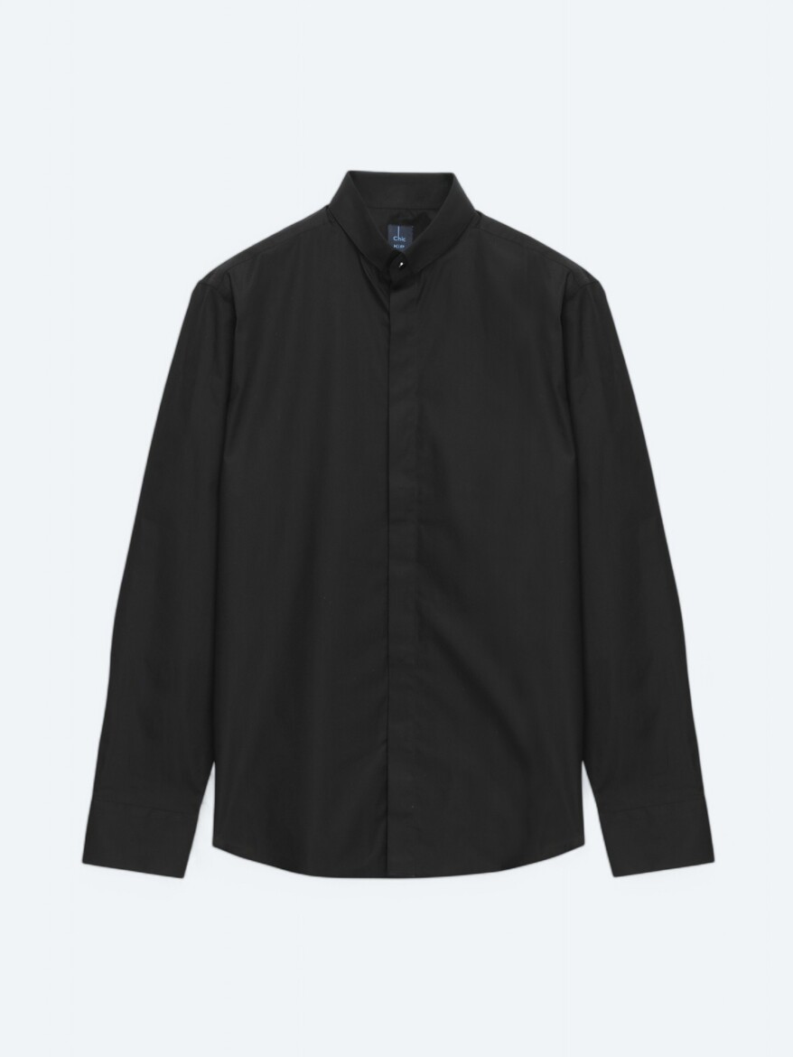 Siyah Regular Fit Dokuma Klasik %100 Pamuk Gömlek - 6