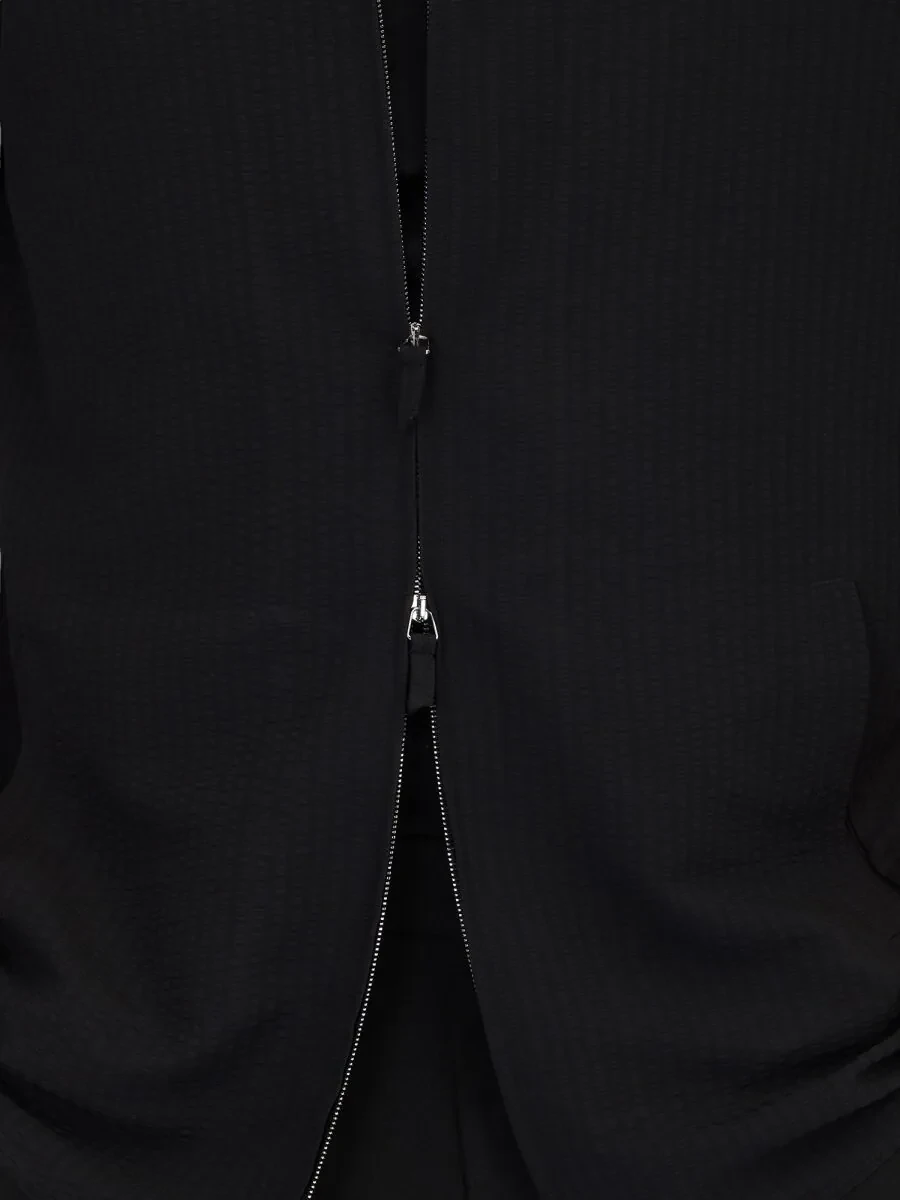 Siyah Regular Fit Dokuma Overshırt - 4