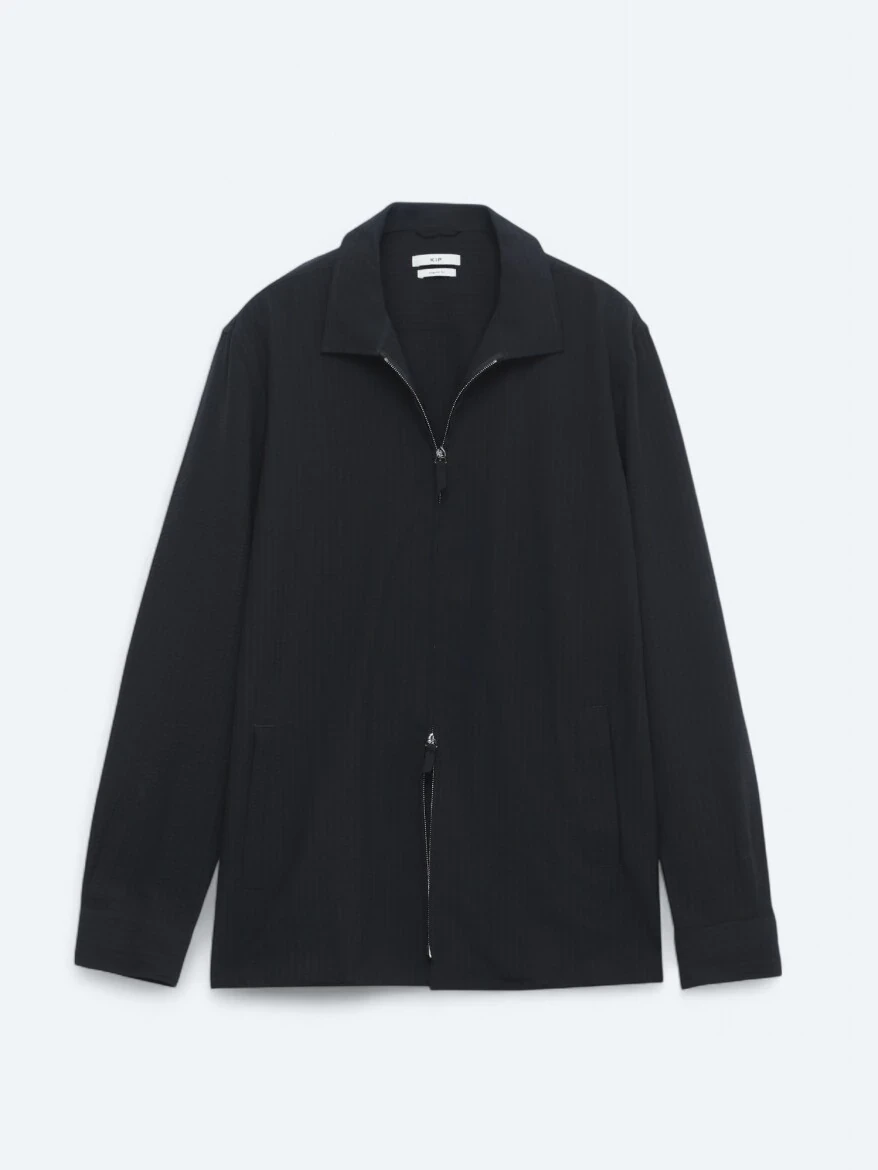 Siyah Regular Fit Dokuma Overshırt - 6