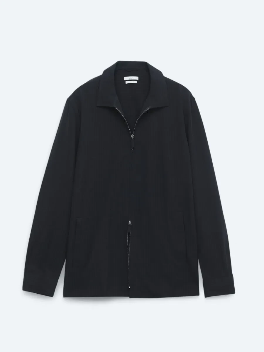 Siyah Regular Fit Dokuma Overshırt - 6