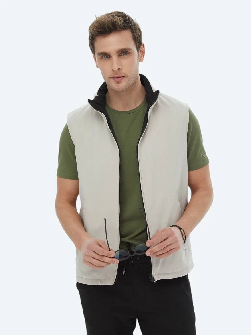 Siyah Regular Fit Gizli Kapüşon Casual Dokuma Çift Taraflı Spor Yelek - 2