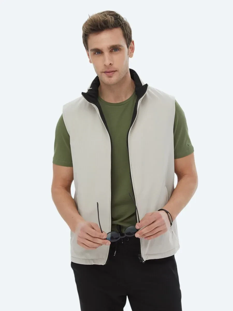 Siyah Regular Fit Gizli Kapüşon Casual Dokuma Çift Taraflı Spor Yelek - 2