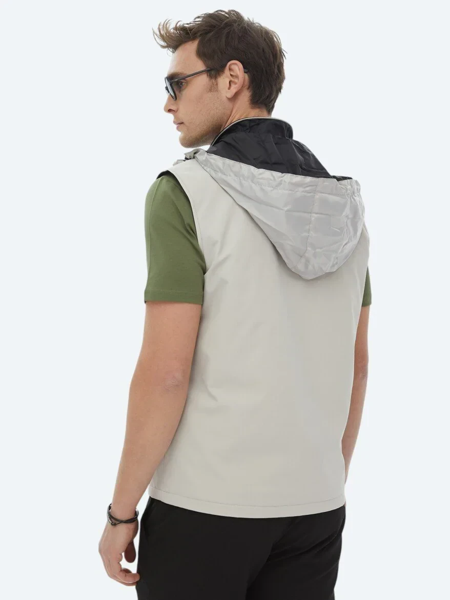 Siyah Regular Fit Gizli Kapüşon Casual Dokuma Çift Taraflı Spor Yelek - 9