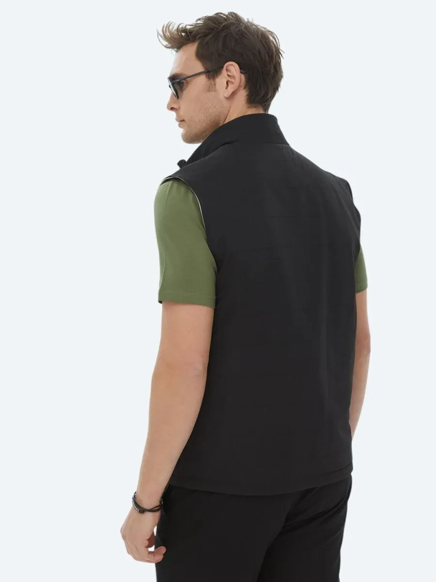 Siyah Regular Fit Gizli Kapüşon Casual Dokuma Çift Taraflı Spor Yelek - 10