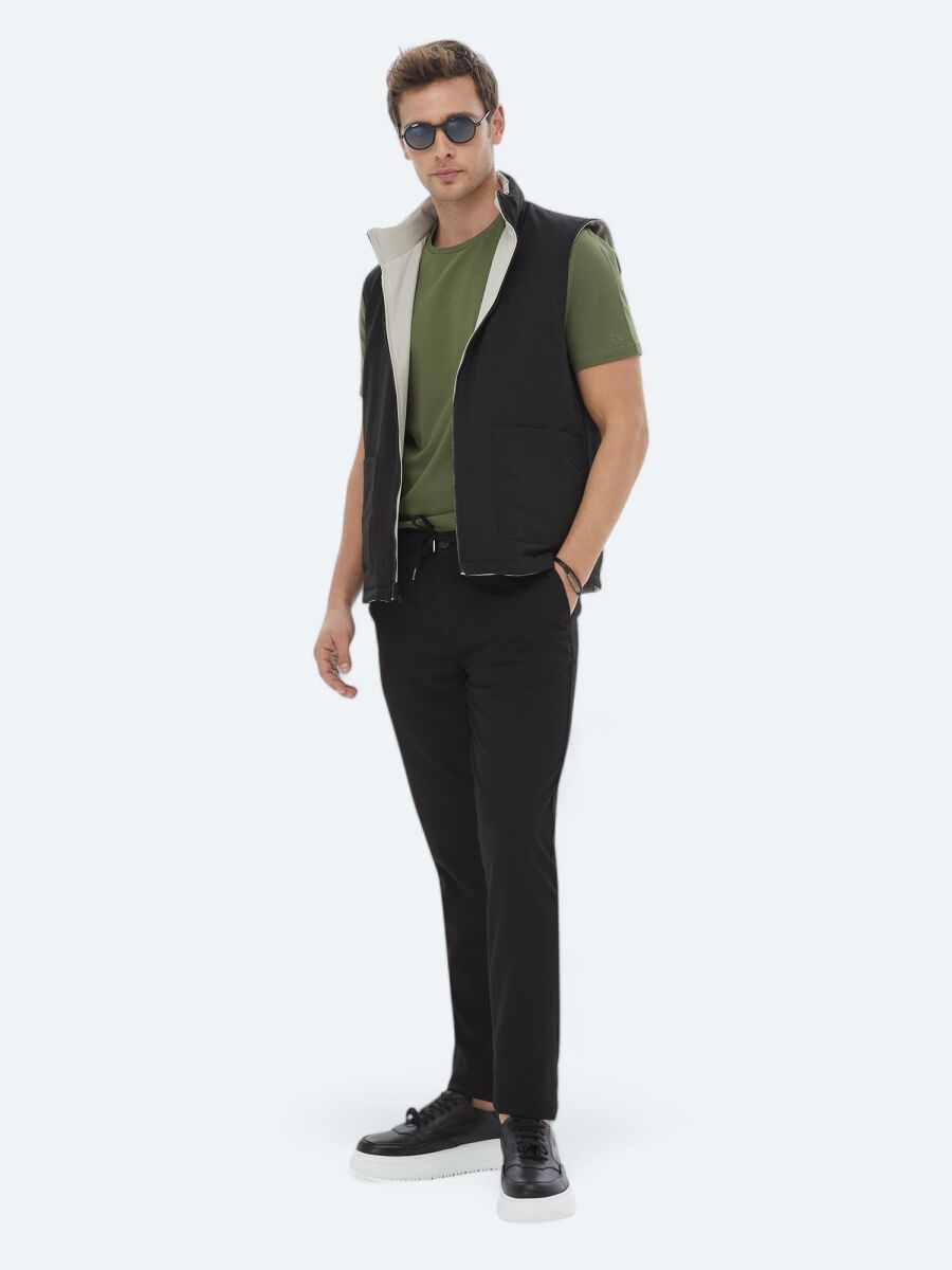 Siyah Regular Fit Gizli Kapüşon Casual Dokuma Çift Taraflı Spor Yelek - 5