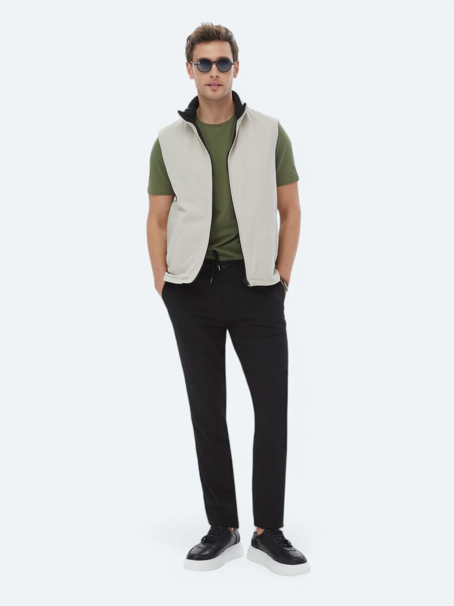 Siyah Regular Fit Gizli Kapüşon Casual Dokuma Çift Taraflı Spor Yelek - 6