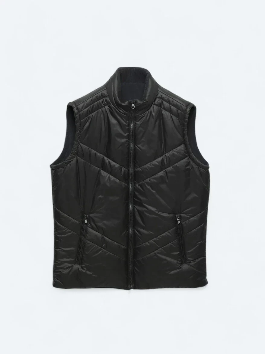 Siyah Regular Fit Gizli Kapüşon Casual Dokuma Spor Yelek - 14