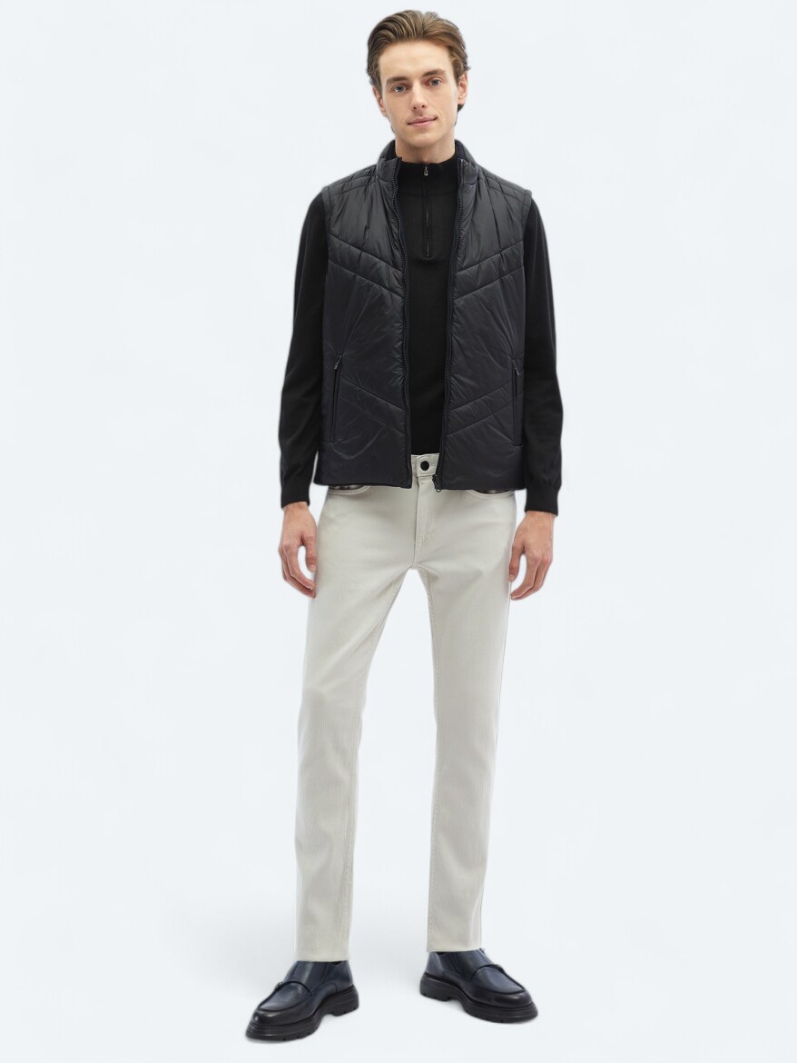 Siyah Regular Fit Gizli Kapüşon Casual Dokuma Spor Yelek - 3