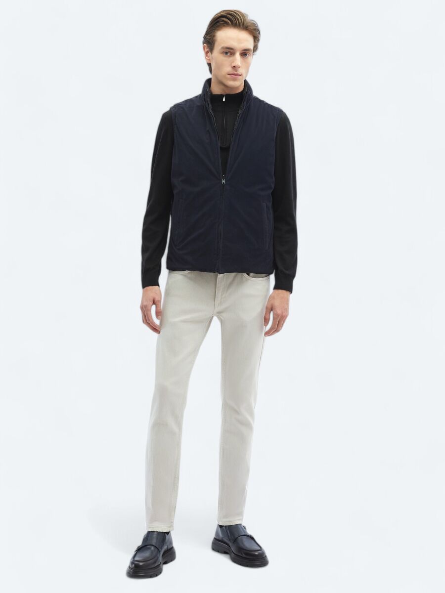 Siyah Regular Fit Gizli Kapüşon Casual Dokuma Spor Yelek - 4