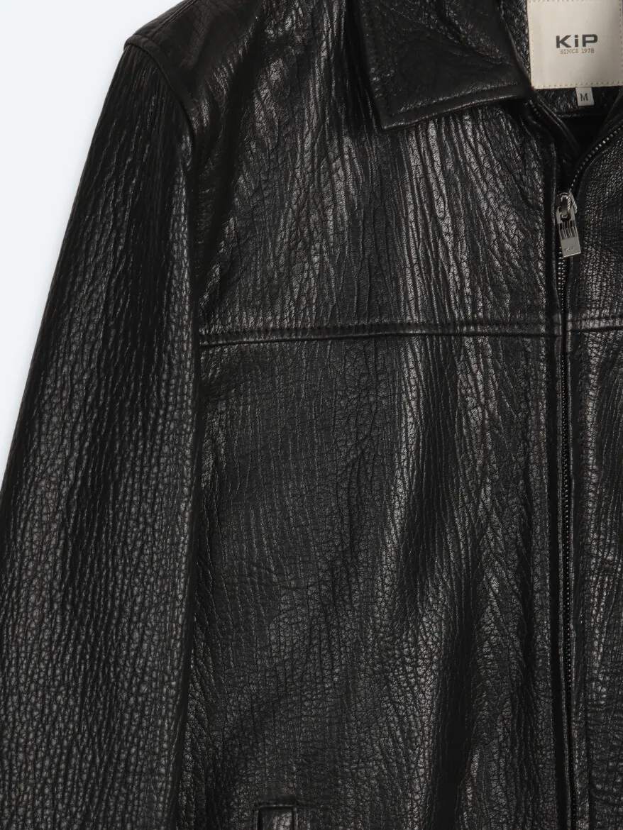 Siyah Regular Fit Gömlek Yaka Casual Deri Deri Mont - 8